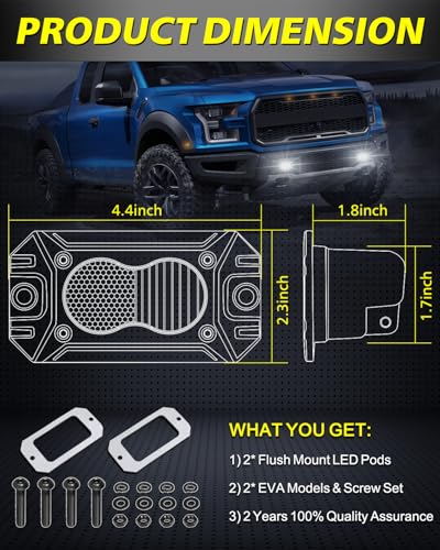 Image of Flush Mount LED Pods, AKD Part CREE LED Flush Bumper Fog Lights 40W Driving Combo Offroad Light Backup Reverse Lights Pods Scen Camper Light for Trucks Pickup SUV UTV ATV
