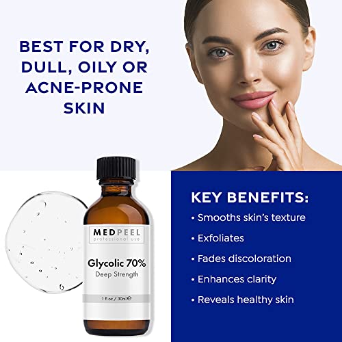Glycolic Acid Chemical Peel, Professional Strength & Medical Grade Chemical Face Peel, Address Fine Line, Wrinkle, Prominent Hyper-Pigmentation For Olive & Pale Skin Tones (70% Peel & Basic Kit) #TOP3