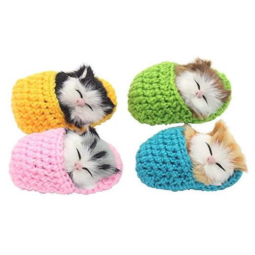 Coolayoung 4Pcs Sleeping Cat in Slipper Doll Toy, Mini Kitten in Shoe with Meows Sounds Decor Hand Toy Gift for Kids Boys Girls