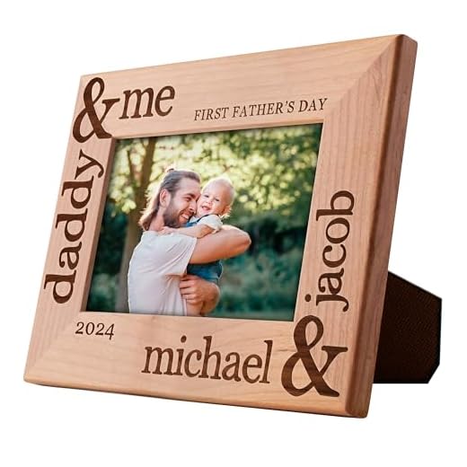 First Fathers Day, Personalized Fathers Day Picture Frame with Names, Date | 4 Designs, 3 Sizes | Father's Day Gifts from Daughter, Son, Wife, Sister, First Time Dad Gifts - Keepsake Frame…