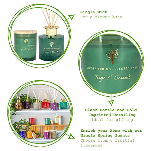 Nicola Spring Sage & Seasalt Scented Candle & Reed Diffuser Set - 130g Soy Wax Candle 21 Hour Burning Time Small Relaxing Fragrance Gift Set Aromatherapy 200ml Fragrant Diffuser - Image 5