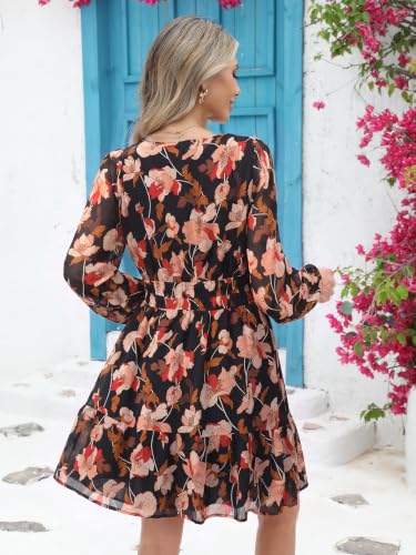 Image of Simplee Womens Spring Floral Mini Dress Long Sleeve Boho Chiffon Short Dress Casual Flowy Fall Wedding Guest Dresses