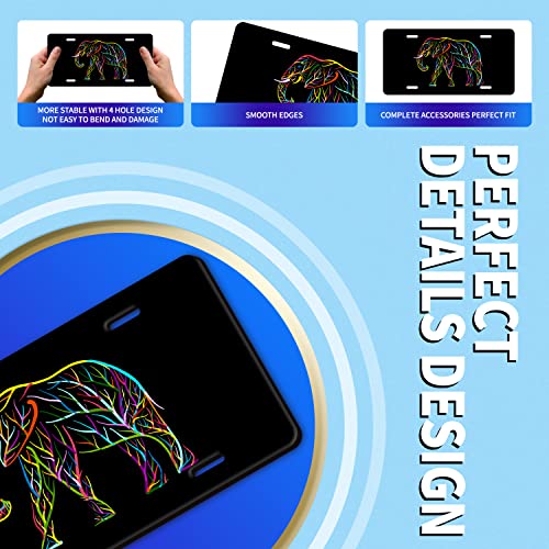 Cute Elephant Design Car Front License Plate Cover Animal Colorful Elephants Personalise License Plate Rust-Proof Stainless Steel Metal Car Plates Tag Novelty Decorative 12.2" X 6.2" For Men Women #TOP1