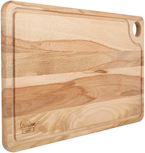 Creative Home Large Wooden Cutting Chopping Board | 42x24,5x1,5cm | Natural Beech Wood - Better than Bamboo | Rectangular Kitchen Board + Juice Groove | Perfect for Meat, Fruit, Bread, Serving Platter