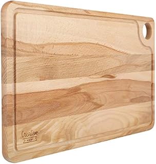 Creative Home Large Wooden Cutting Chopping Board | 42x24,5x1,5cm | Natural Beech Wood - Better than Bamboo | Rectangular Kitchen Board + Juice Groove | Perfect for Meat, Fruit, Bread, Serving Platter