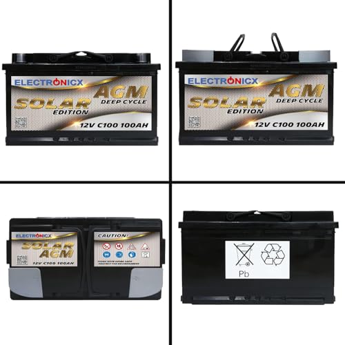 AGM Solarbatterie 12V 100Ah – Wartungsfreier Akku für Wohnwagen, Wohnmobil, Mover, Boot & Off-Grid Solarsysteme – Versorgungsbatterie Deep Cycle Solar Edition