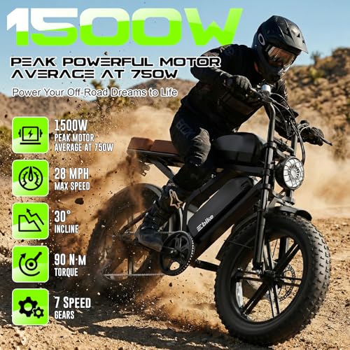 Image of Electric Bike for Adults, Peak 1500W Motor Retro E Bike, Range 65 /120Miles, 48V 15Ah Removable Battery, 20 inchx4 inch Fat Tires, Full Suspension, APP Control, Off-Road Ebike for City Commuting