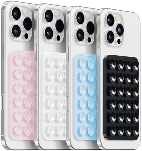 Image of LvShuLiangPin Anteel Silicone Suction Phone Case Mount, Silicon Adhesive Phone Accessory for Smartphones, Hands-Free Mirror Shower Phone Holder for Selfies, Tiktok Videos (LPK&LBL&TP&BLK)