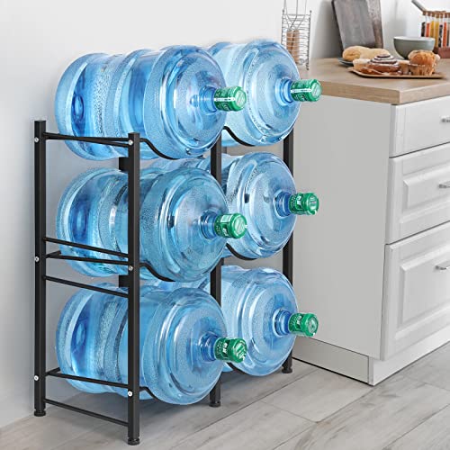 Image of LIANTRAL 5 Gallon Water Bottle Holder, 3 Tiers Black Double Row Heavy Duty Water Cooler Jug Rack, Water Rack with 6 Slots for Home Kitchen