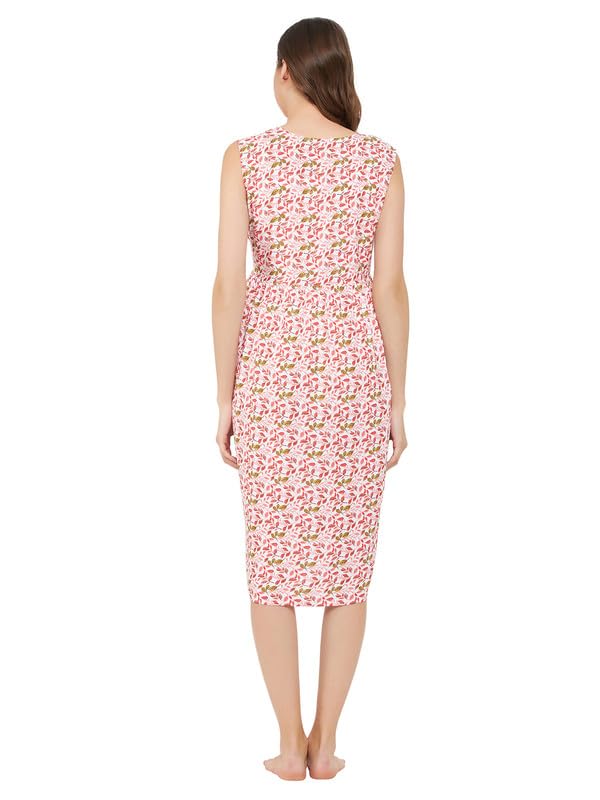 Image of Clovia Women's Rayon Printed Maternity Short Night Dress- White