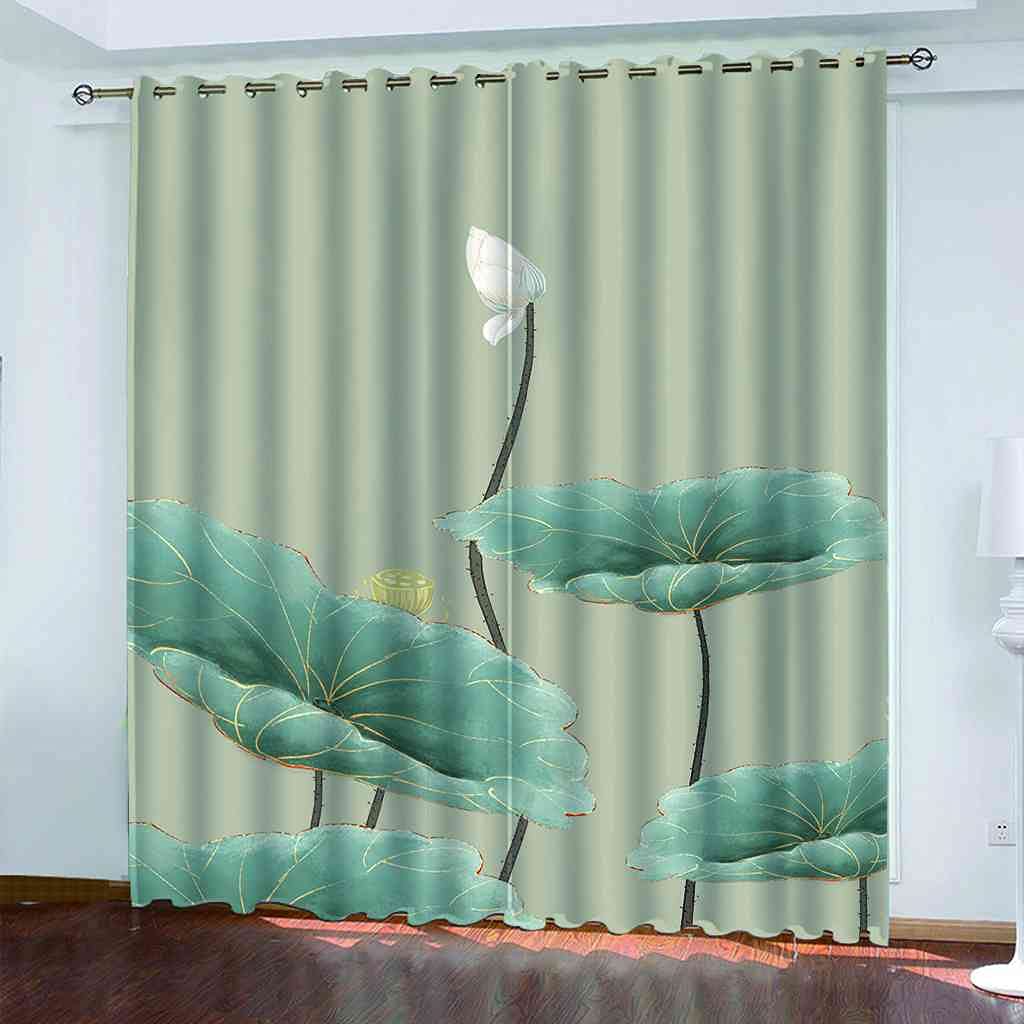 Rideau occultant imprimé feuille lotus vert salon chambre 264x242 cm