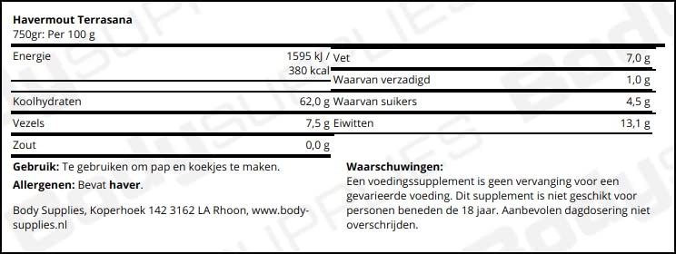 Terrasana Havermout, 750 g, 1 Units - Afbeelding 3