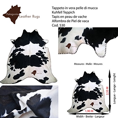 Tapis en cuir de vache noir et blanc véritable avec bordure assortie code 530 - 8