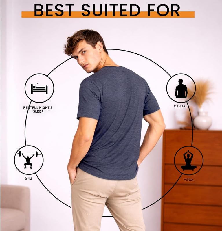 Image of Sleepynuts Men's Regular Fit Round-Neck Half Sleeves Solid Casual Wear T-Shirt (Navy Milange -4XL)