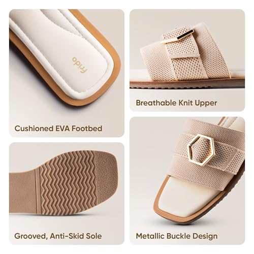 Image of Frido Women's Comfort Flat Sandals | Ethnic Style Slip-On | Super Soft Cushioned Sole, Padded Knit Upper, Breathable & Anti-Skid Zero-Drop | Available in Comfort Flat & Ethnic Kolhapuri style