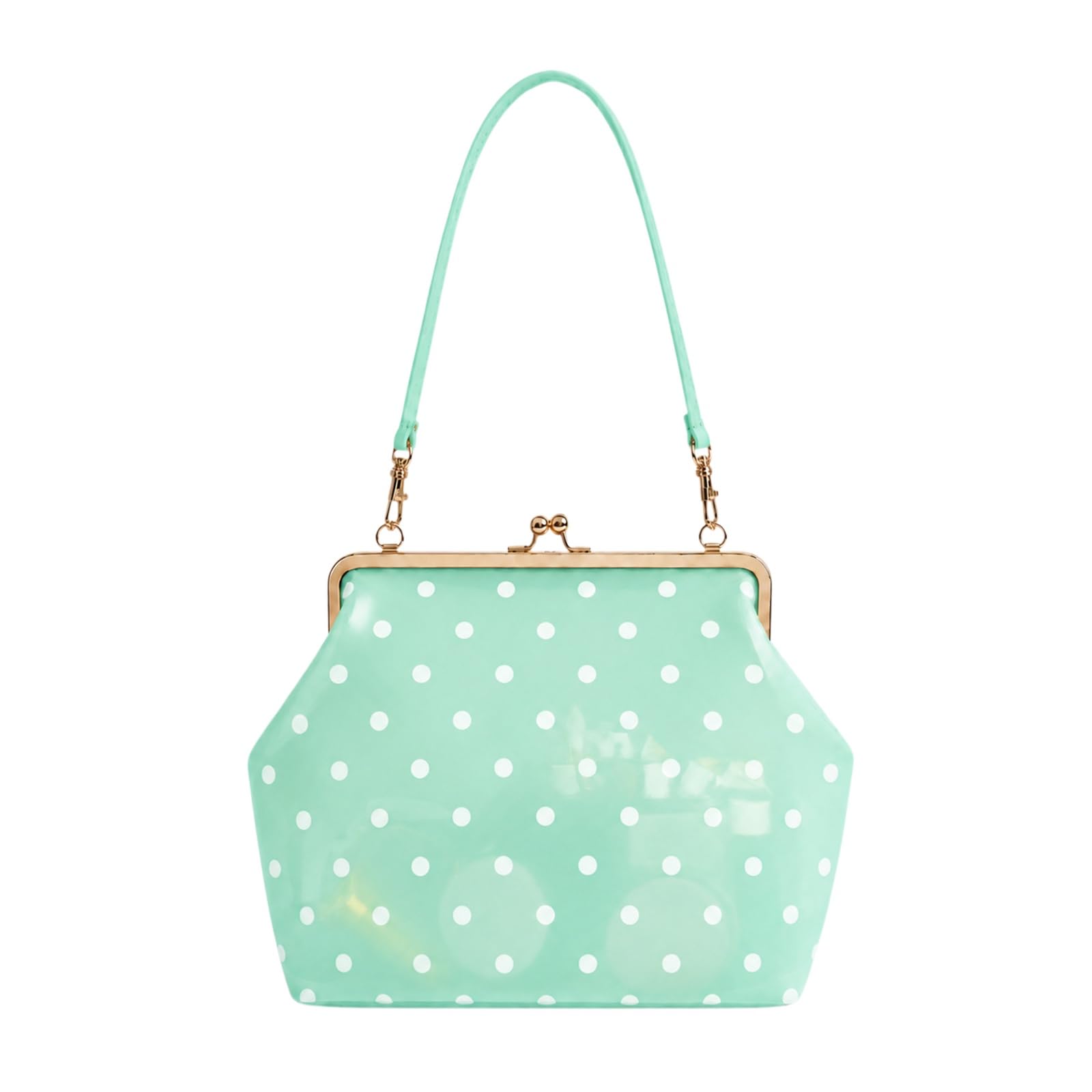 Bolso bandolera de PVC transparente para mujer, diseño de lunares, grande, elegante, cierre de beso, impermeable, color caramelo, bolsa de transporte para uso diario y viajes (verde menta)