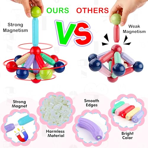Image of VGRASSP Magnetic Sticks Building Blocks Set for Kids - Creative STEM Toy for Boys and Girls with Strong Magnets, Vibrant Colors, Safe & Durable Design, Ideal for Ages 3+ (100 Pcs Set)