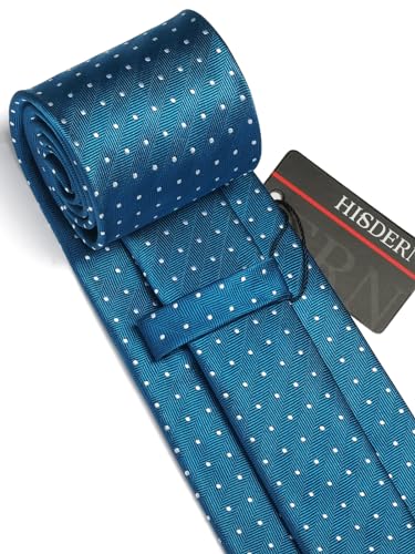 Image of HISDERN Polka Dot Ties for Men Classic Silk Ties and Pocket Square Formal Business Necktie Handkerchief Wedding Party