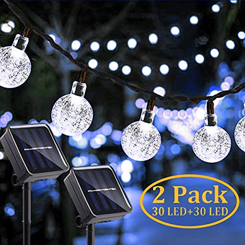 KNONEW - Luces solares para jardín, 30 LED de 14.76 pies, 8 modos, impermeable, para exteriores, bolas de cristal, iluminación decorativa para patio, jardín, hogar, fiesta, boda, decoración de Navidad