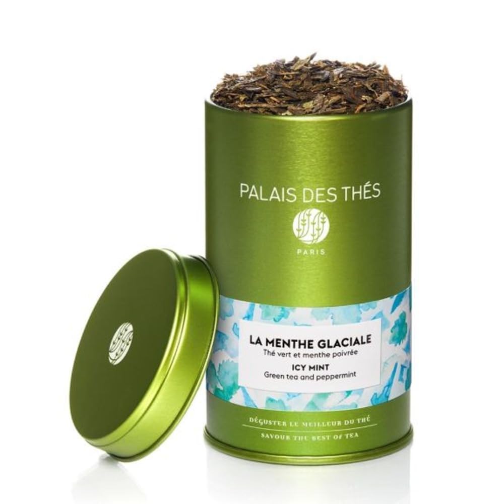 Palais des Thés Green Tea - Organic Icy Mint Blend with Peppermint - Premium Loose Leaf Tea - Serves 20–25 Cups - 3.5oz Tin