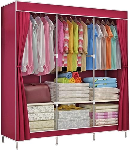 Armario portátil de lona rojo de 129x45x167 cm con barra y organizador