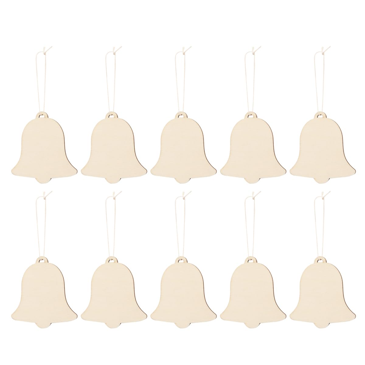 30 Pcs Wooden DIY Ornaments, Unfinished Christmas Bell Hanging Decorations with Hole Wood Bell Cutouts for Xmas Tree Pendant