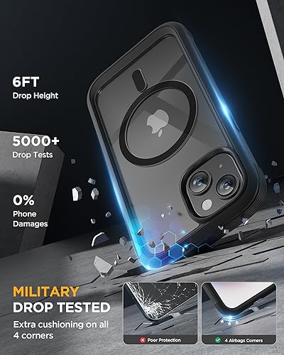 Image of Miracase Magnetic for iPhone 15 Plus Case 6.7'',only for 15 Plus Phone Case Cover with Built-in 9H Tempered Glass Screen Protector,not for Pro /Pro Max,Magnetic Black