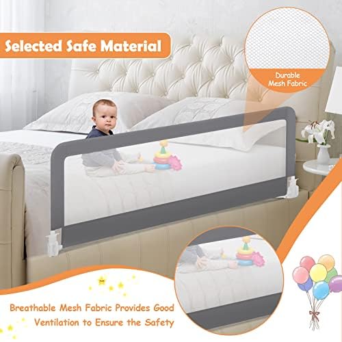 COSTWAY Bed Rail, 150cm Extra Long Toddler Safety Protection Guard, Folding Anti-Fall Beds Mesh Guardrail for Baby Kids (Gray)