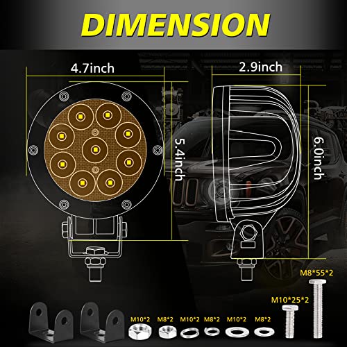 Image of 5 Inch 90W Amber Round Fog Lights 2Pcs CREE LED Round Offroad Lights Spot Beam LED Pods Light Bar Bumper Lights Roof Lights for Truck Pickup UTV Toyota Jeep Ford GMC