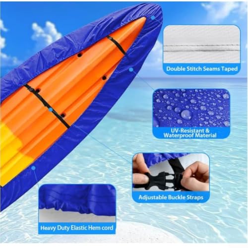 Housse de kayak 420D imperméable et bâche de protection canoë réglable de 2,6 à 5m