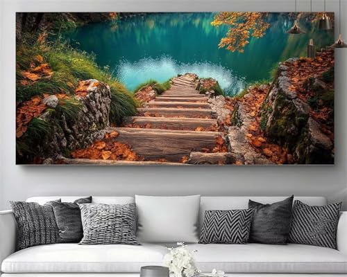 Peinture Diamant Lac d'Automne 60x120cm - Décoration Murale Salon et Activité Manuelle