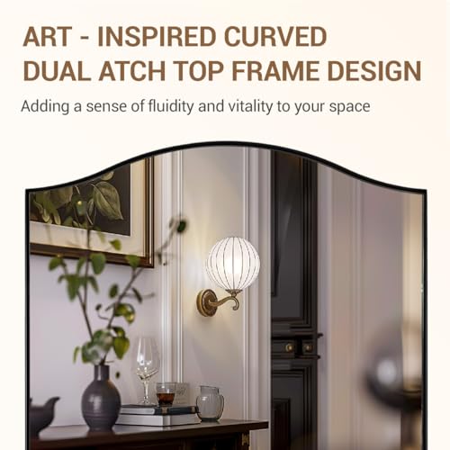Image of ANDY STAR 24 inchx36 inch Black Bathroom Mirror, Rectangle Scalloped Wall Mirror in Stainless Steel Metal Frame, Modern Matte Black Finish with Curved Edge Design, Wall-Mount Vertically or Horizontally