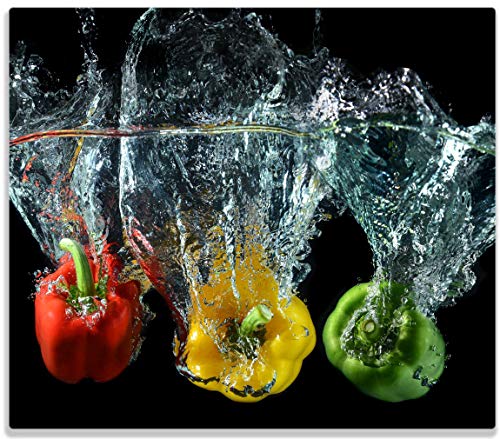 Herdabdeckplatte/Spritzschutz aus Glas, 1-teilig, 60x52cm, für Ceran- und Induktionsherde, Paprika-Mix - frische Paprika in rot, gelb und