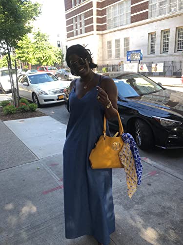 Chuanqi Womens Summer Spaghetti Strap Dresses Casual Denim Deep V Neck Loose Maxi Dress3