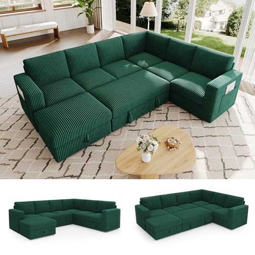 Image of Sectional Sleeper Sofa, Pull Out Couch with Storage,Green,7 Seat