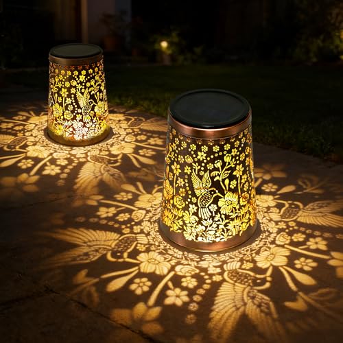 Solar Lanterns for Outside 2 Pack Garden Ornaments Outdoor Solar Lantern IP65 Waterproof Metal Hummingbird Birthday Gifts for Women Mum Grandma for Patio Lawn Yard Decor