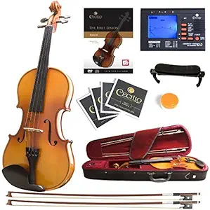 ﻿Mendini by Cecilio Violin Instrument – MV400 Size 4/4 Acoustic Violin with Bow, Case, Tuner, Metronome & Extra Strings, Kids & Beginner Violin, ﻿Maple Varnish, Full Size Violin