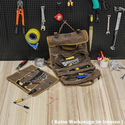 Tool Storage Roll | Multifunctional Tool Carrier Bag (4 Pockets & 1 Detachable Roll), 16OZ Waxed Canvas Roll Up Tool Bag - for Hammer Wrench Set Wire Stripper Chisel | 70x35 CM | Grey - Image 6