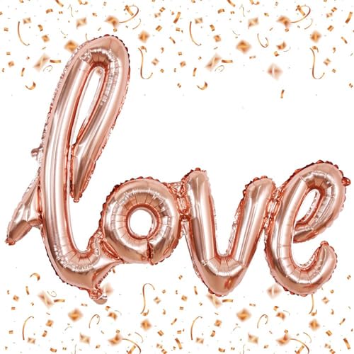TONIFUL Valentines Day Balloons 42 Inch Large Rose Gold LOVE Foil Banner Mylar Foil Letters Balloons Reusable Material for Anniversary Engagement Wedding Bridal Shower Party Decorations Supplies