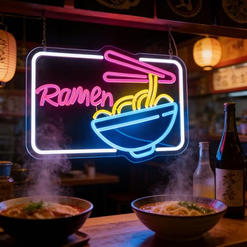 Image of Ramen Neon Sign for Wall Decor, Dimmable LED Light Up Sign for Resturant Dining Shop Kitchen Home Bar, USB Powered Christmas Birthday Gifts Wall Art 16.53 x 11.81 inch