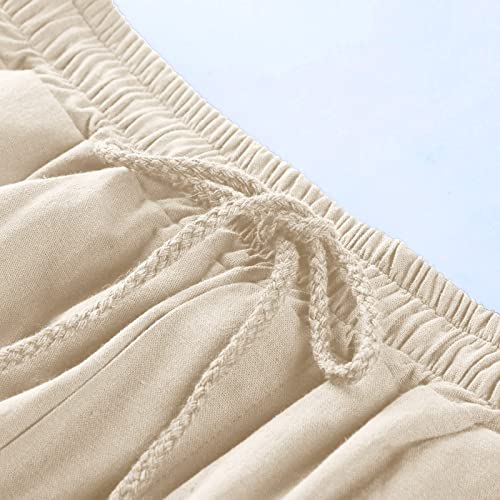 Wabeor Cotton Linen Shorts For Men Casual Summer Loose Fit Beach Shorts Elastic Waist Drawstring Shorts Comfy Lounge Shorts A-Khaki #TOP4