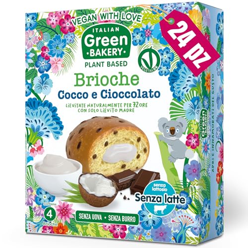 Brioches veganas rellenas con Crema de Coco y Chocolate, Sin Leche ni Huevos, Bocaditos artesanales Plant Based con Masa Madre, 45 g x 24 uds (6 Paquetes) - Vegan With Love Italian Green Bakery