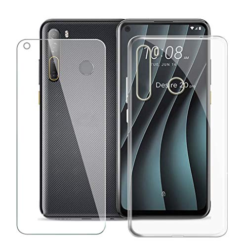 KJYF Fundas para HTC Desire 20 Pro (6.5 Pulgadas) + Protectores de Pantalla in Cristal Templado HD, Flexible Case Caso Cover Transparente TPU Silicona - Transparente