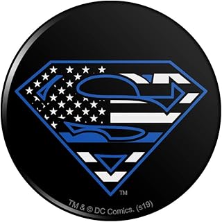 Superman Thin Blue Line Flag Shield Logo Pinback Button Pin