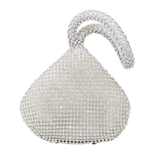 Mini bolsa de mão feminina triangular de luxo com cristais, Prata, Mini