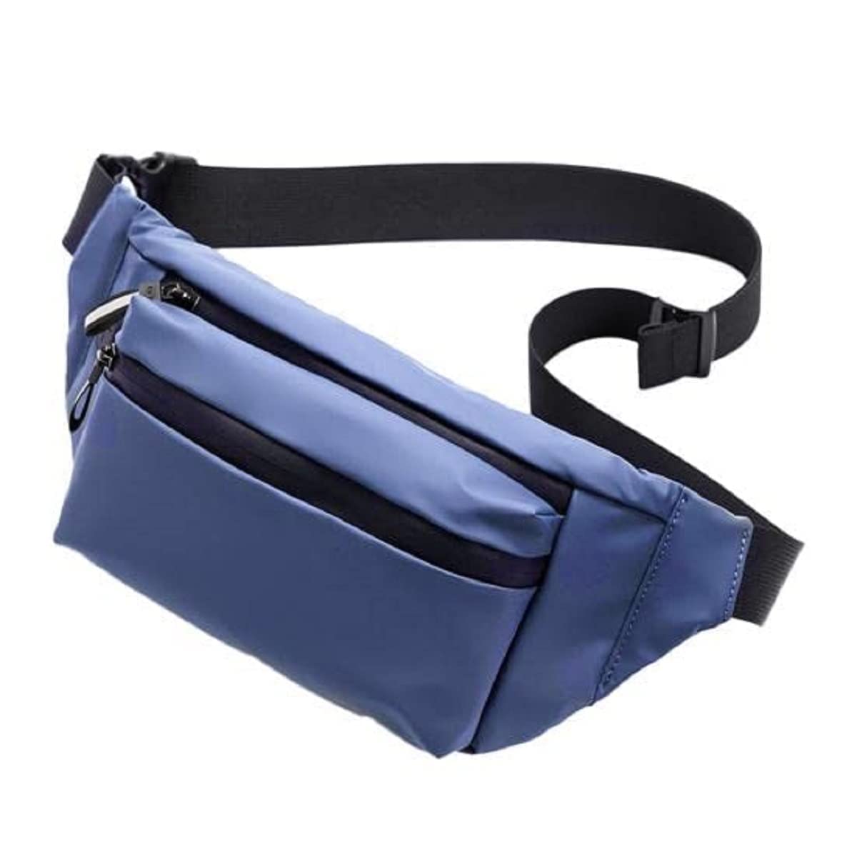 Vakra Vakra Leather Large Waist Bag for Men Women with Adjustable Strap, Water Resistant Hiking Zip Pouch Document Money Phone Belt Sport Bag for Men and Women (Blue)-picture-10
