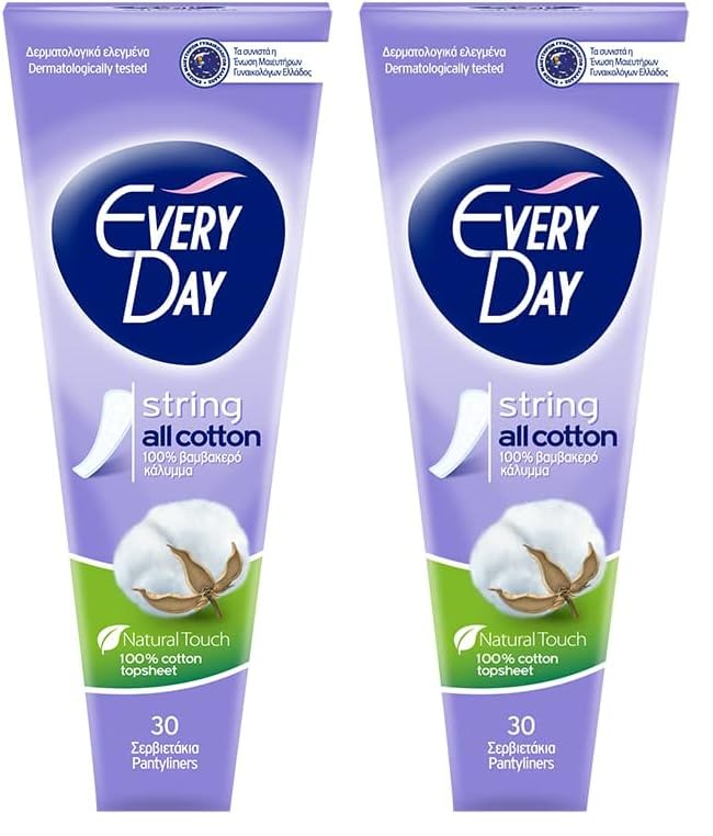 EveryDay All Cotton - Salvaslip String, filtrante, 100% algodón, 30 unidades (Paquete de 2)
