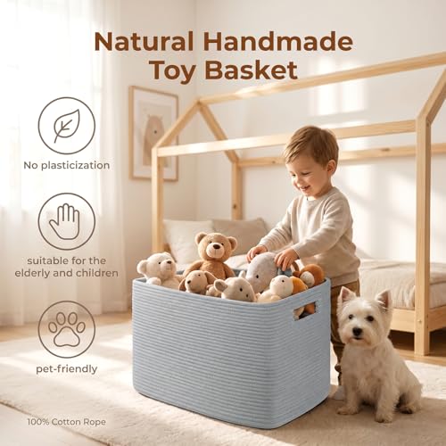 Image of OIAHOMY 75L Large Blanket Basket Woven Storage Basket with Handle Grey