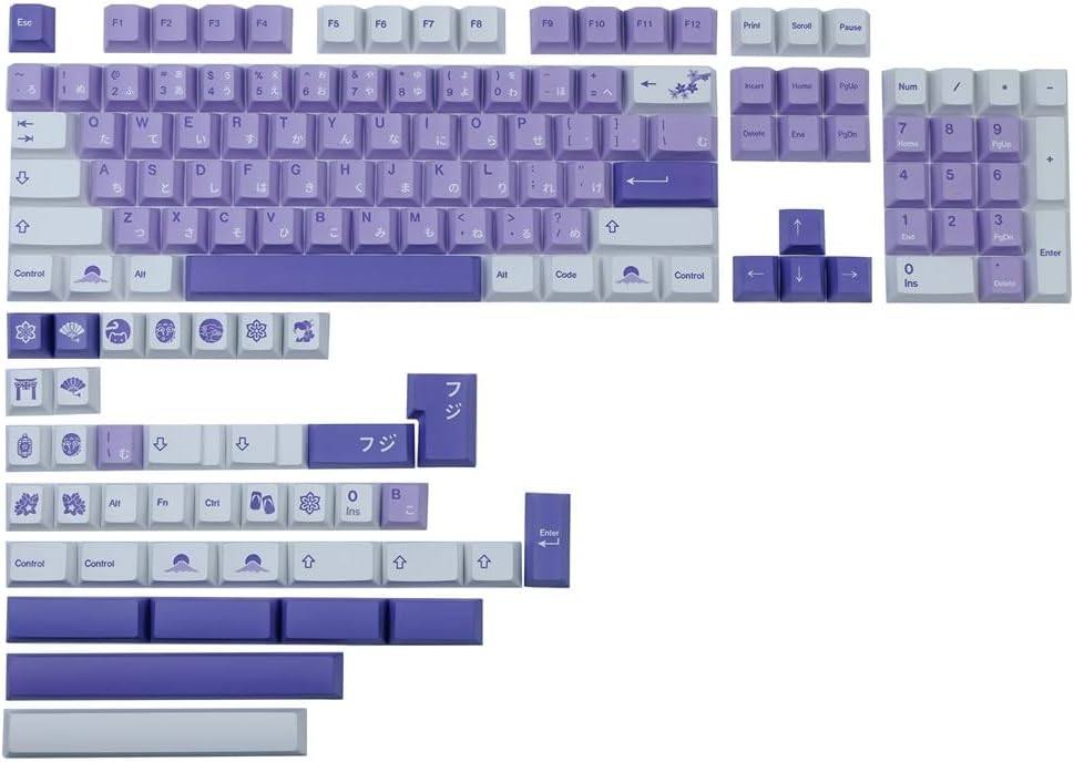 Wisteria Keycap PBT 140 Keys Cherry Profile DYE Sublimation Japanese ANSI Layout with ISO Enter for Gateron Outemu Cherry Mx Switches Mechanical Keyboard