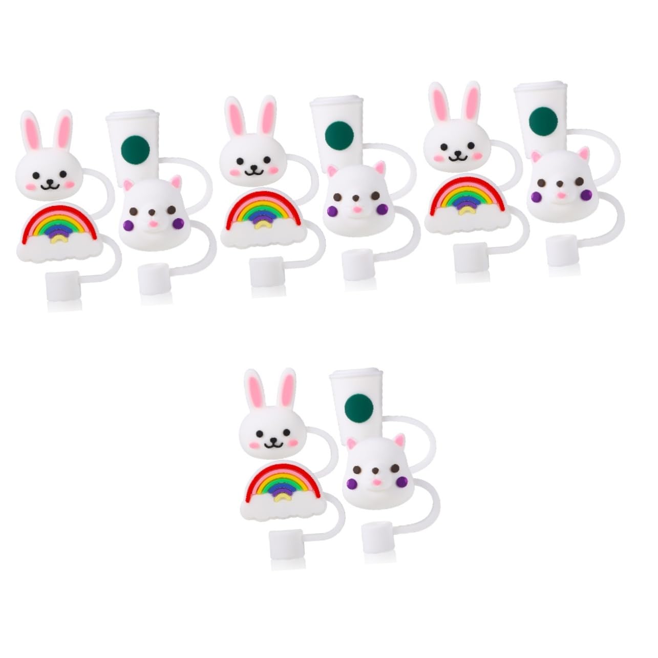 Amosfun 4 Set Di Cannucce Riutilizzabili Con Punte A Forma Di Cartone Animato Tappi in Silicone Per Feste 12 Pezzi * 4